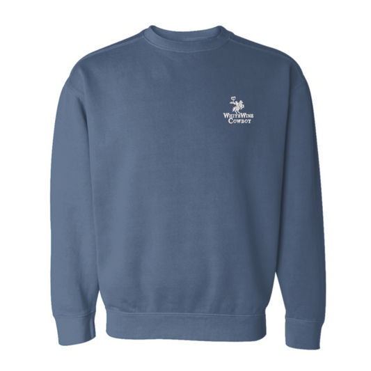 Embroidered Crew Neck Sweatshirt - Blue/White