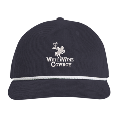 Embroidered Corduroy Rope Hat - Navy/White