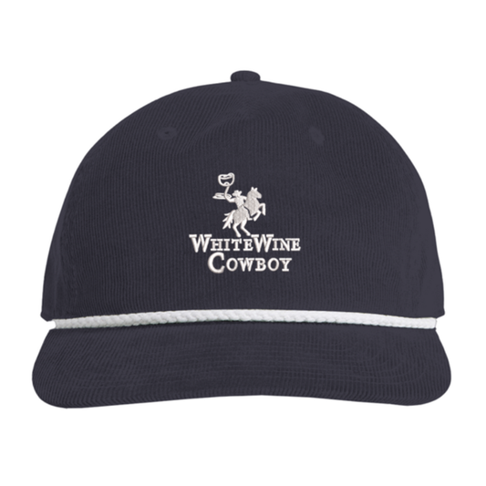 Embroidered Corduroy Rope Hat - Navy/White