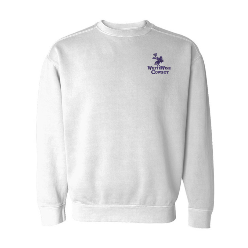 Embroidered Crew Neck Sweatshirt - White/Purple