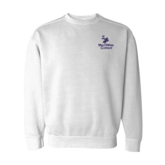 Embroidered Crew Neck Sweatshirt - White/Purple